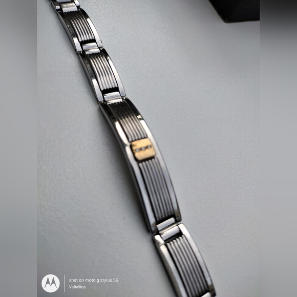 Channel Set Natural Diamond 10K Solid Gold Stainless Steel Panel Link Bracelet - Picture 3 of 8